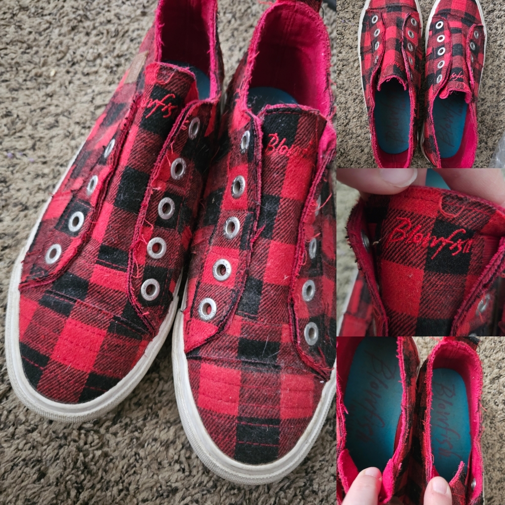 Blowfish Red and Black Plaid Sneakers Casual Canvas